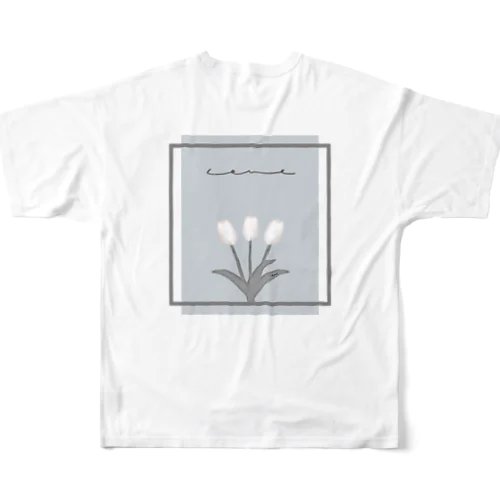 baby gray blue × white flower*** フルグラフィックTシャツ