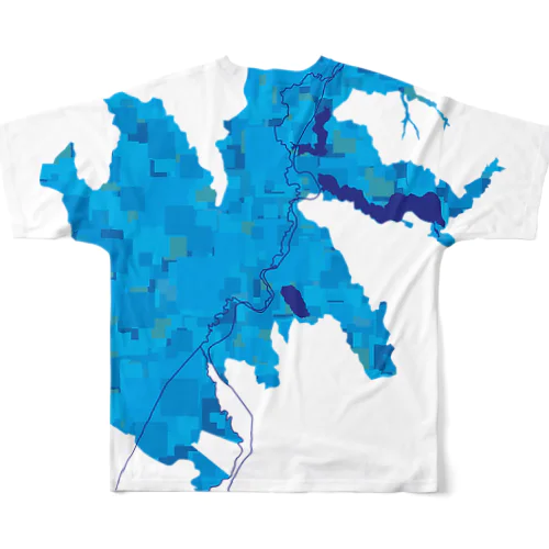 釧路湿原map／モザイクブルー フルグラフィックTシャツ