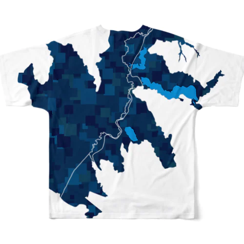 釧路湿原map／モザイクネイビーⅡ フルグラフィックTシャツ