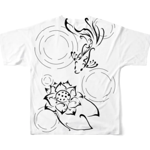 金魚と睡蓮　Bk（背面） フルグラフィックTシャツ