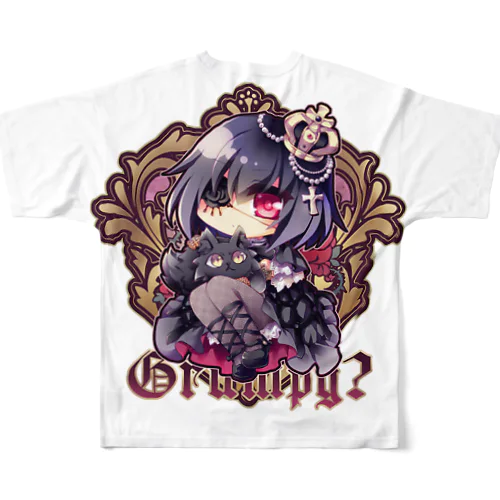 不機嫌と王冠とお猫さま（For Backprint） フルグラフィックTシャツ