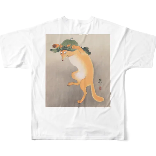 日本画：浮世絵；踊る狐 フルグラフィックTシャツ
