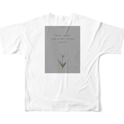 TULIP, white gray blue . フルグラフィックTシャツ