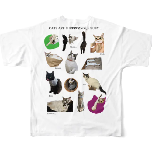猫も忙しい フルグラフィックTシャツ