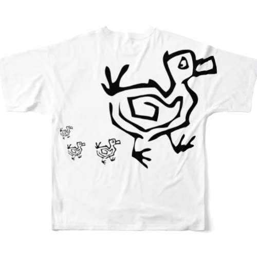 鴨 (黒) フルグラフィックTシャツ