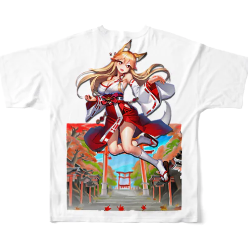 キツネっ娘ジャンプ‼-巫女巫女編- All-Over Print T-Shirt