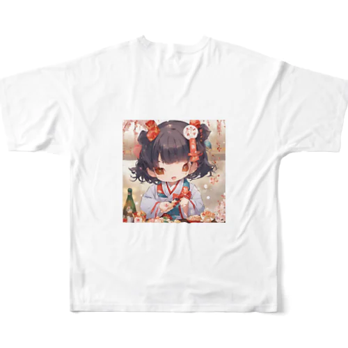 新春の可愛い女の子 フルグラフィックTシャツ