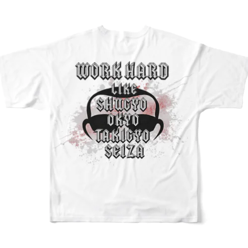 ワークハードぽくねんTシャツ フルグラフィックTシャツ