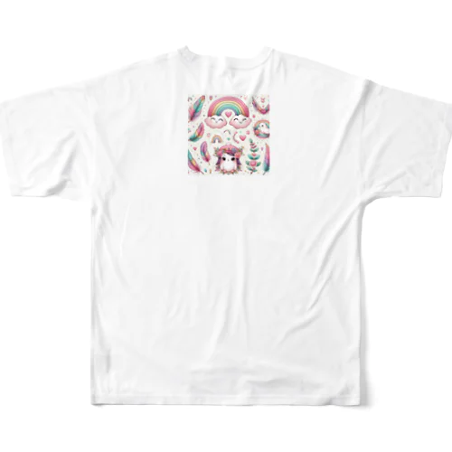 羽と虹のファンタジー フルグラフィックTシャツ