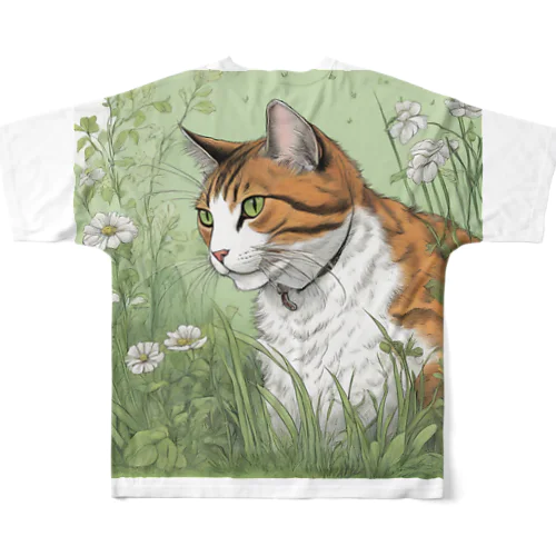 草の中の猫 フルグラフィックTシャツ