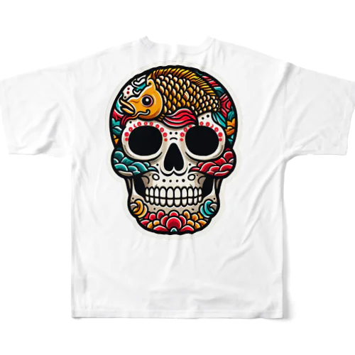 カラベラ・スカルのデザインが目を引くワンポイントTシャツ フルグラフィックTシャツ
