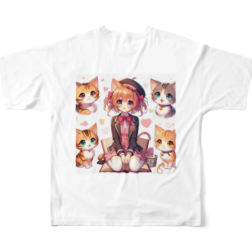 大好きな猫に囲まれて フルグラフィックTシャツ