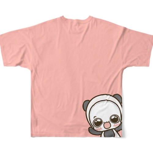 白くまパンダ背面ひょっこりTシャツ(ピンクベージュ) All-Over Print T-Shirt