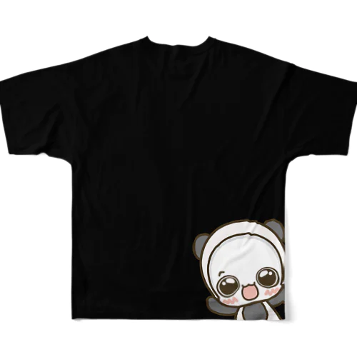 白くまパンダ背面ひょっこりTシャツ(黒) フルグラフィックTシャツ