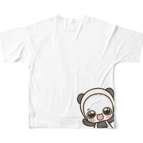 白くまパンダ背面ひょっこりTシャツ(白) フルグラフィックTシャツ