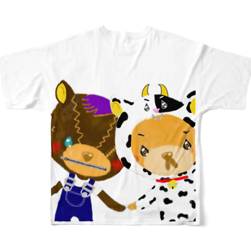 くまのマーク&マクセニ 牛バージョン フルグラフィックTシャツ