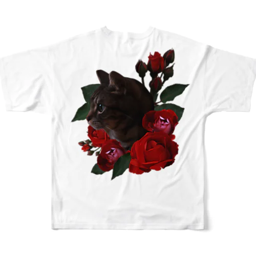 猫と薔薇（文字なし） All-Over Print T-Shirt