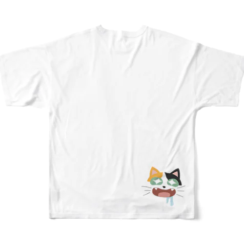 よだれしたたるかわいいニャンコ　三毛猫 / バックプリント フルグラフィックTシャツ