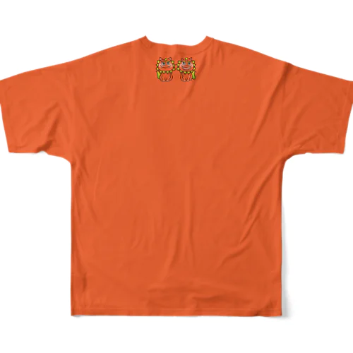 太陽サンサン、オレンジ色の沖縄のシーサー！ フルグラフィックTシャツ