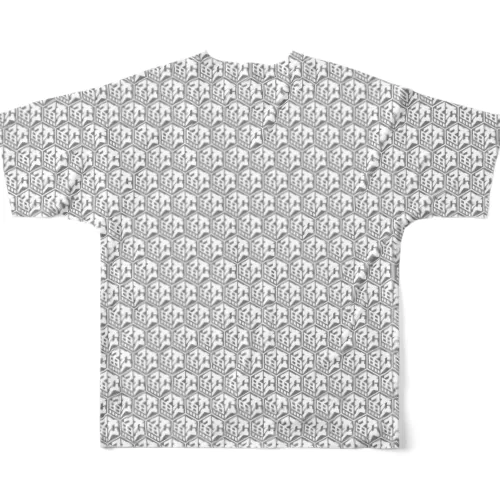 鮫総柄（前面黒・背面白） All-Over Print T-Shirt