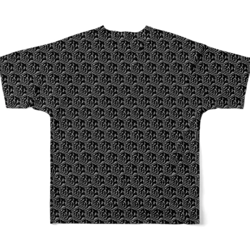 鮫総柄（前面白・背面黒） フルグラフィックTシャツ