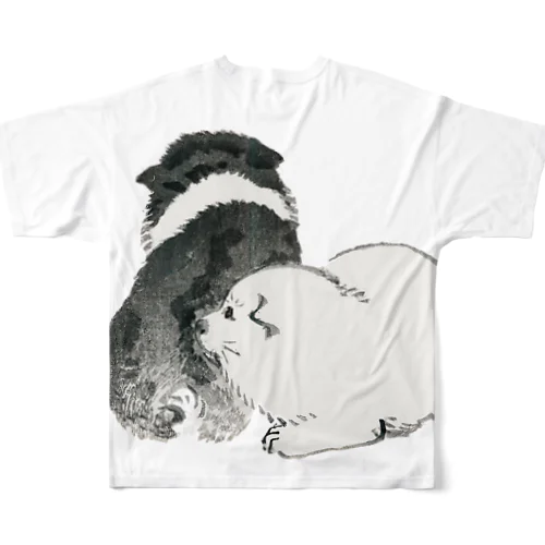 白い犬と黒い犬 フルグラフィックTシャツ