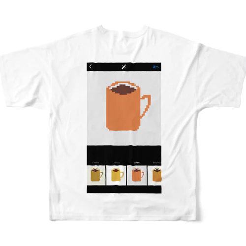 Tシャツ　マグカップドット絵　インスタ投稿風 フルグラフィックTシャツ