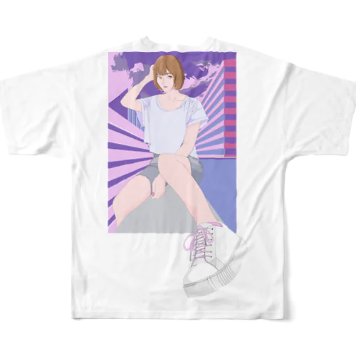 Girl 3D back フルグラフィックTシャツ