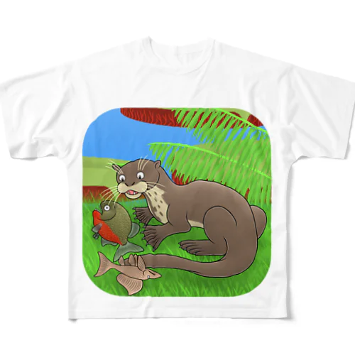 オオカワウソ フルグラフィックTシャツ