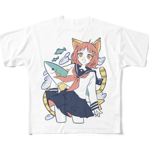 魚とケモ耳女子 フルグラフィックTシャツ