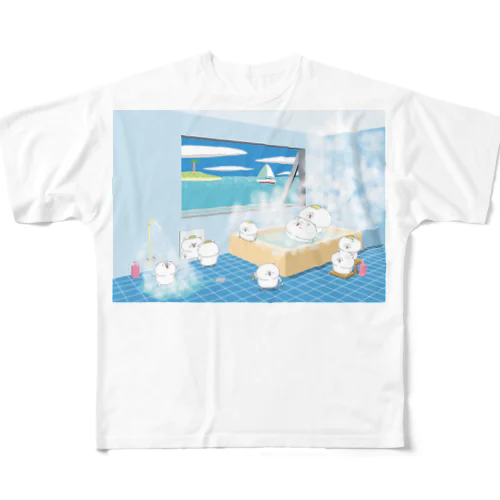 お風呂に入る猫達 All-Over Print T-Shirt