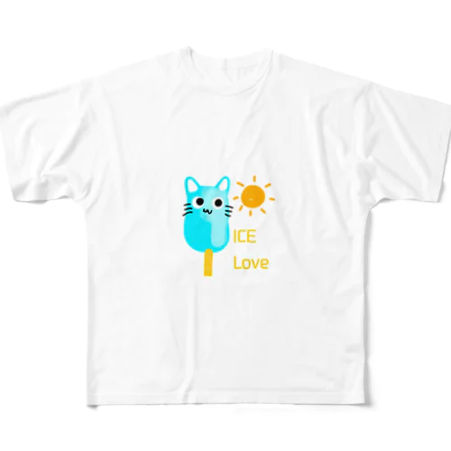 アイスを愛する猫 フルグラフィックTシャツ