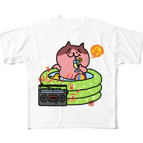 ビニールプールでまったり猫さん。 All-Over Print T-Shirt