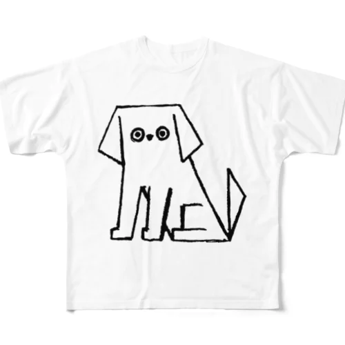 白い犬 フルグラフィックTシャツ