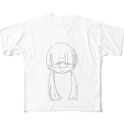 二つ結び、単眼ちゃん👁 フルグラフィックTシャツ