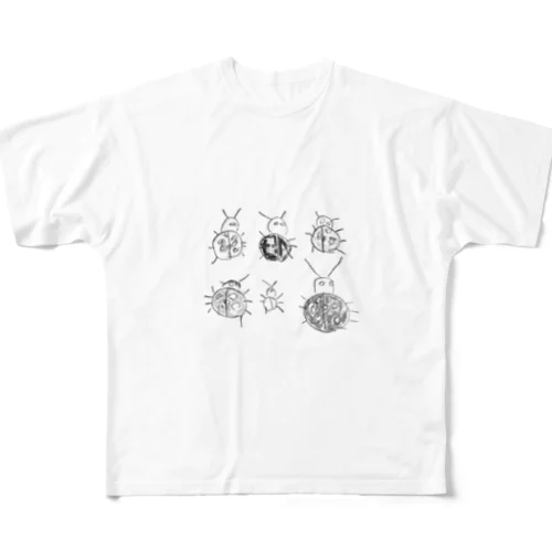 こどもが描いたモノクロのてんとう虫の フルグラフィックTシャツ