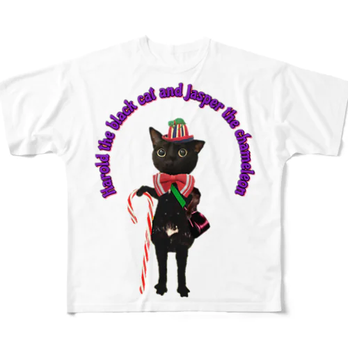 黒猫のハロルドとカメレオンのジャスパー All-Over Print T-Shirt