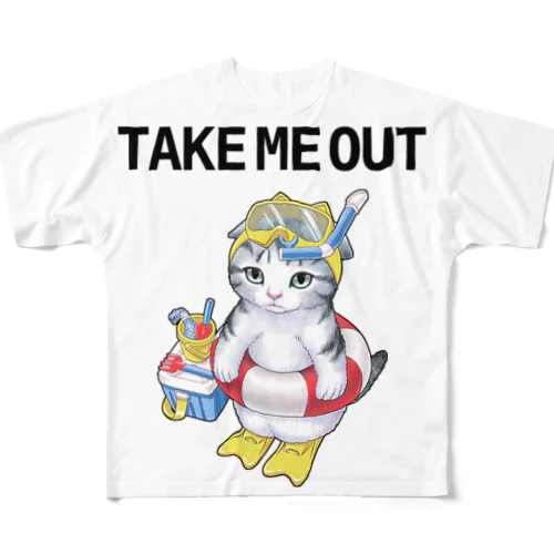 つれてけ猫 フルグラフィックTシャツ