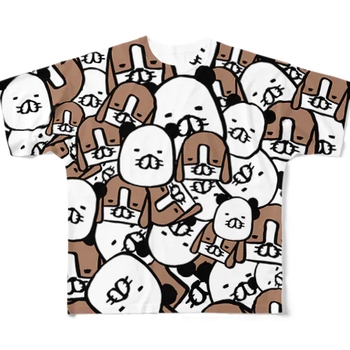 パンダと犬まみれ All-Over Print T-Shirt