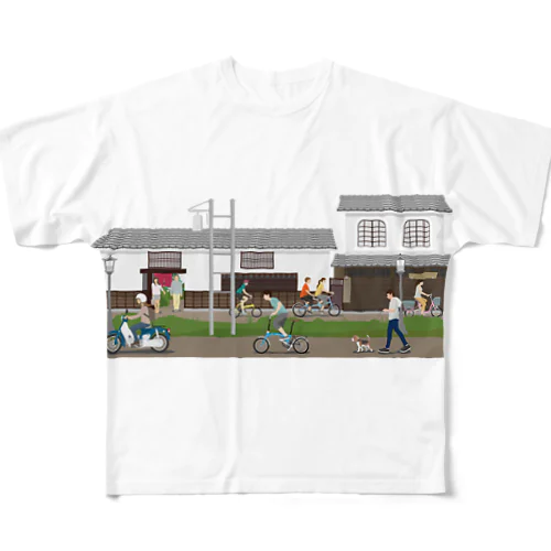 観光地の古民家と自転車 All-Over Print T-Shirt