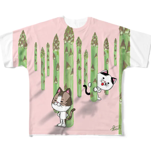 アスパラかくれんぼネコ フルグラフィックTシャツ