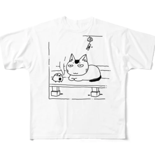 縁側にゃんこ フルグラフィックTシャツ