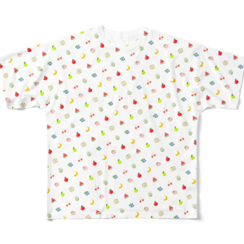 16×16のドット絵フルーツ　総柄 フルグラフィックTシャツ