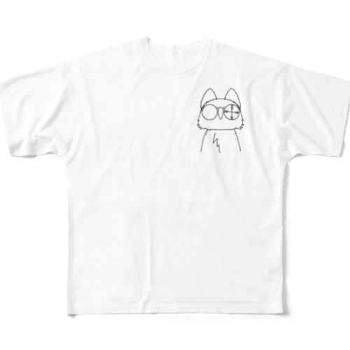 猫（黒） フルグラフィックTシャツ