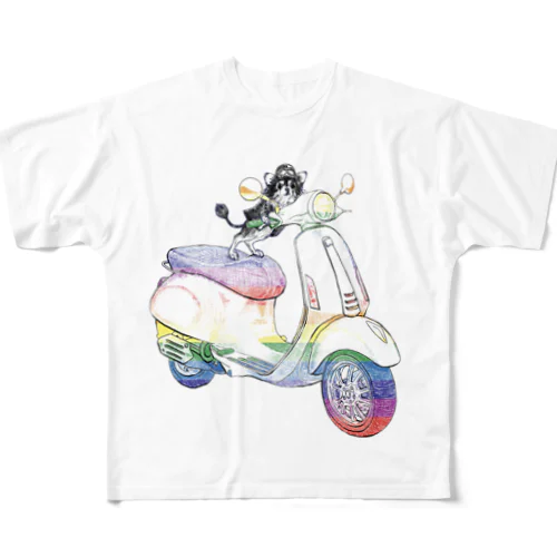 チワワのすっちゃんバイクに乗る〜レインボーバージョン〜 All-Over Print T-Shirt