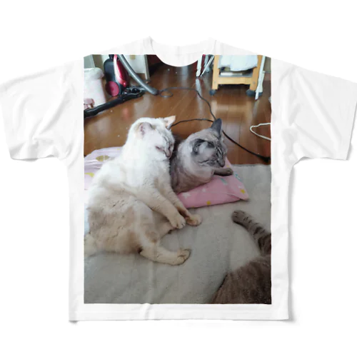 お座りポテチちゃん達の談笑 All-Over Print T-Shirt