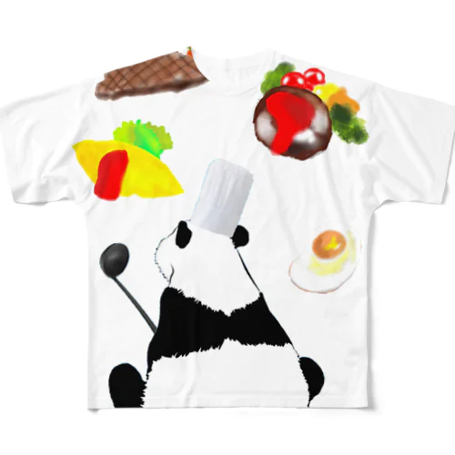 料理人パンダ フルグラフィックTシャツ