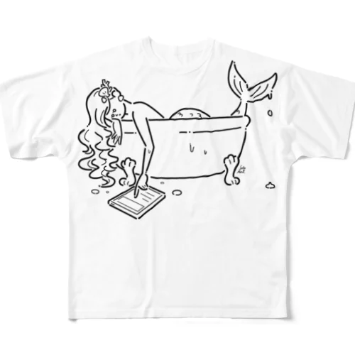 浴室でタブレットを使う人魚【くろ】 フルグラフィックTシャツ