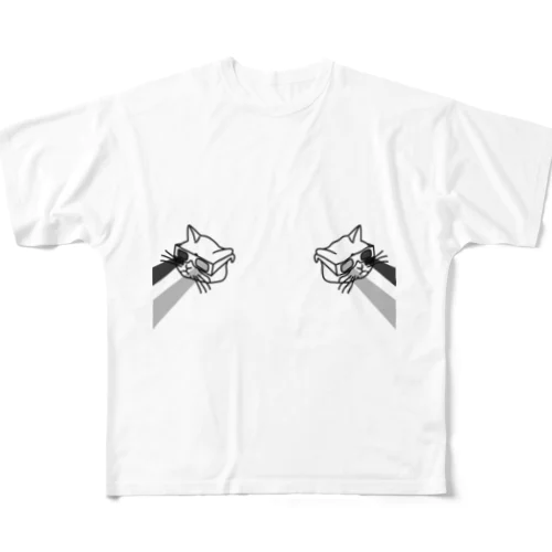 【黒・前】3D猫 All-Over Print T-Shirt