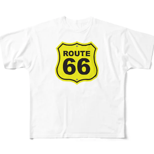 U.S. Route 66  ルート66　イエロー All-Over Print T-Shirt